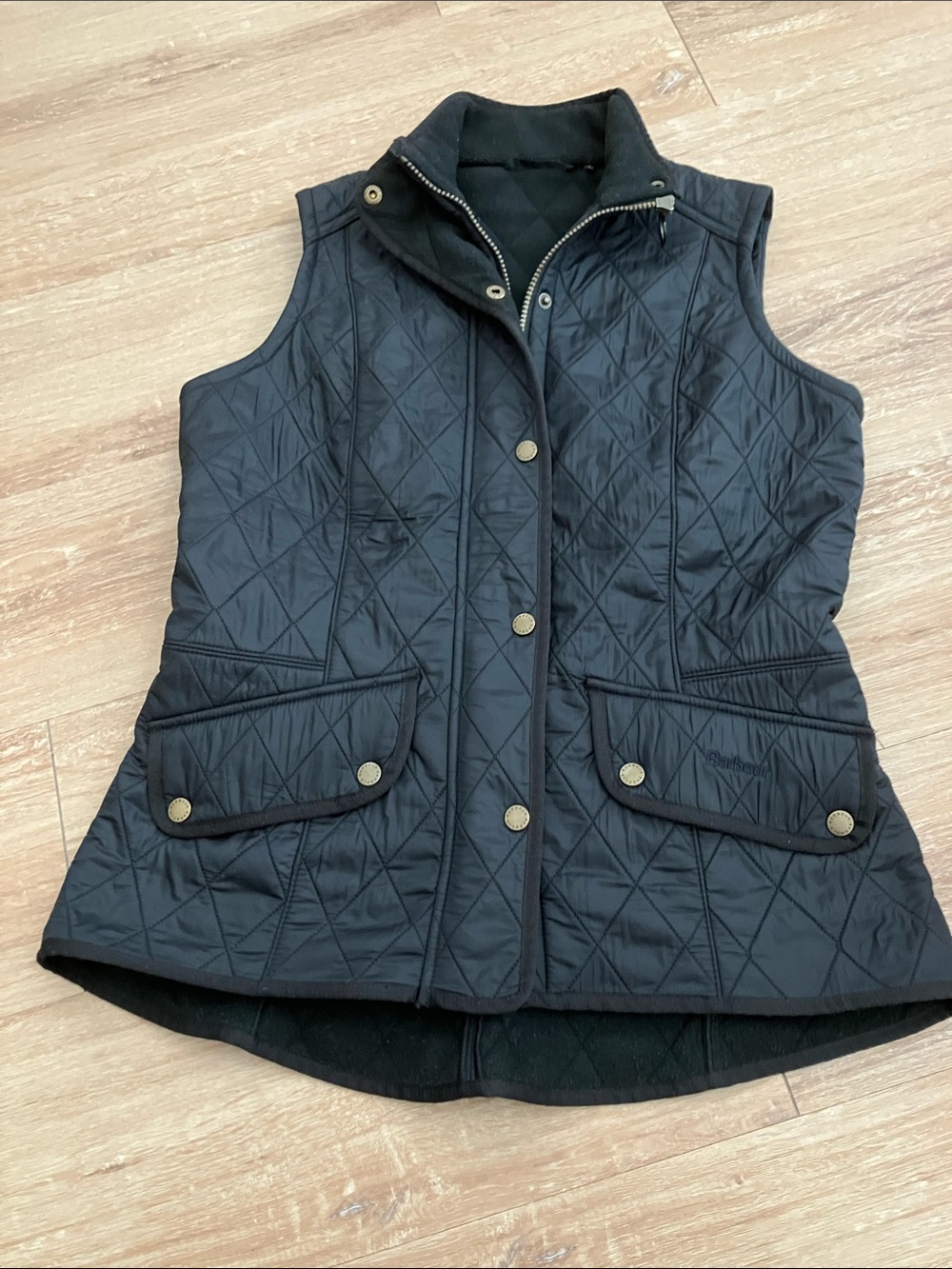 Barbour Black Quilted Women's Vest with Snap Front